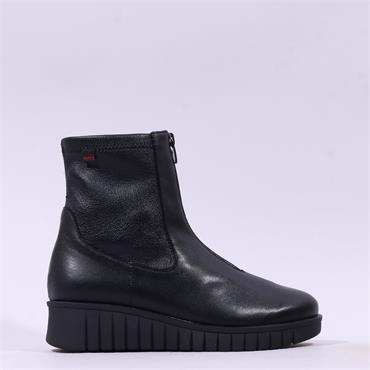 Pepe Saenz Sara Front Zip Wedge Boot - Black Leather